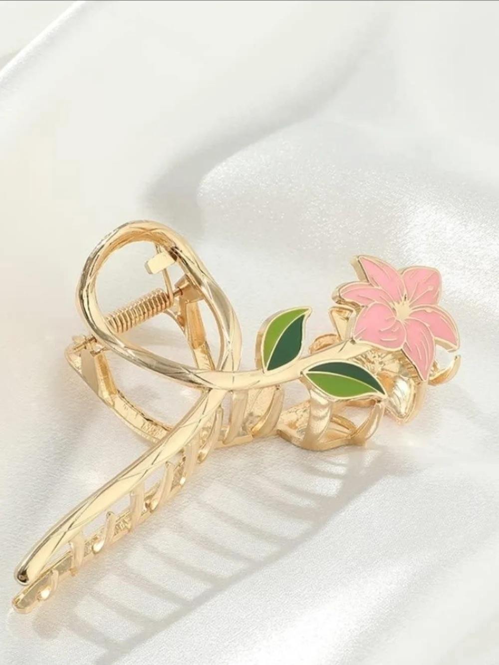 Gold Metal Pink Lily Flower Hair Claw BNIB